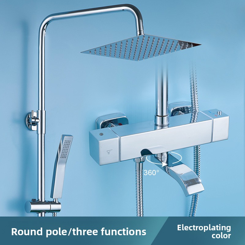 Home Bathroom Set - 電気メッキステンレス製サーモスタットシャワーセット ワンボタン温度ロック ホームバスルームコレクション 冷温シャワー