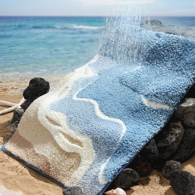 Home Bathroom Rugs - タフテッドシーパターンの寝室用ラグ、柔らかく長い毛足のふわふわベッドサイドカーペット、バスマット、バスルームマット、ドアマット、ホームルームデコレーション