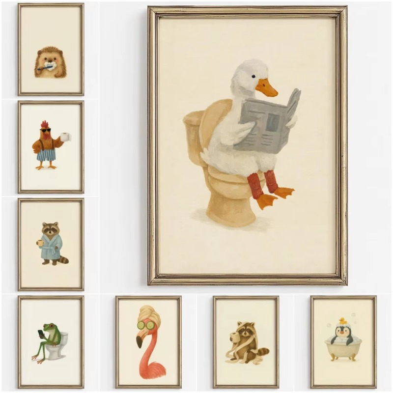 Home Bathroom Wallpaper - 1PC フレームレスかわいい動物バブルバスウォールアートかわいいバスルーム動物ポスター面白いトイレットペーパー動物プリントバスタイムバスポスター