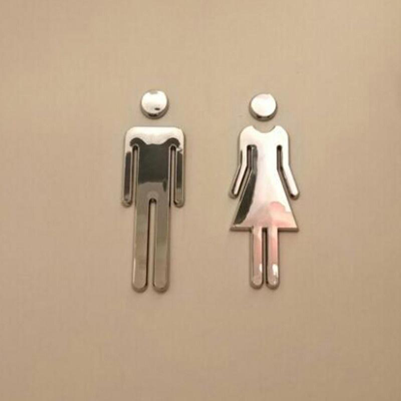 Home Bathroom Door Signs - 3Dアクリルミラー,トイレドア,バスルーム,wc,ブラック,ゴールド,シルバーラベル,粘着ウォールステッカー,家の装飾,男性と女性