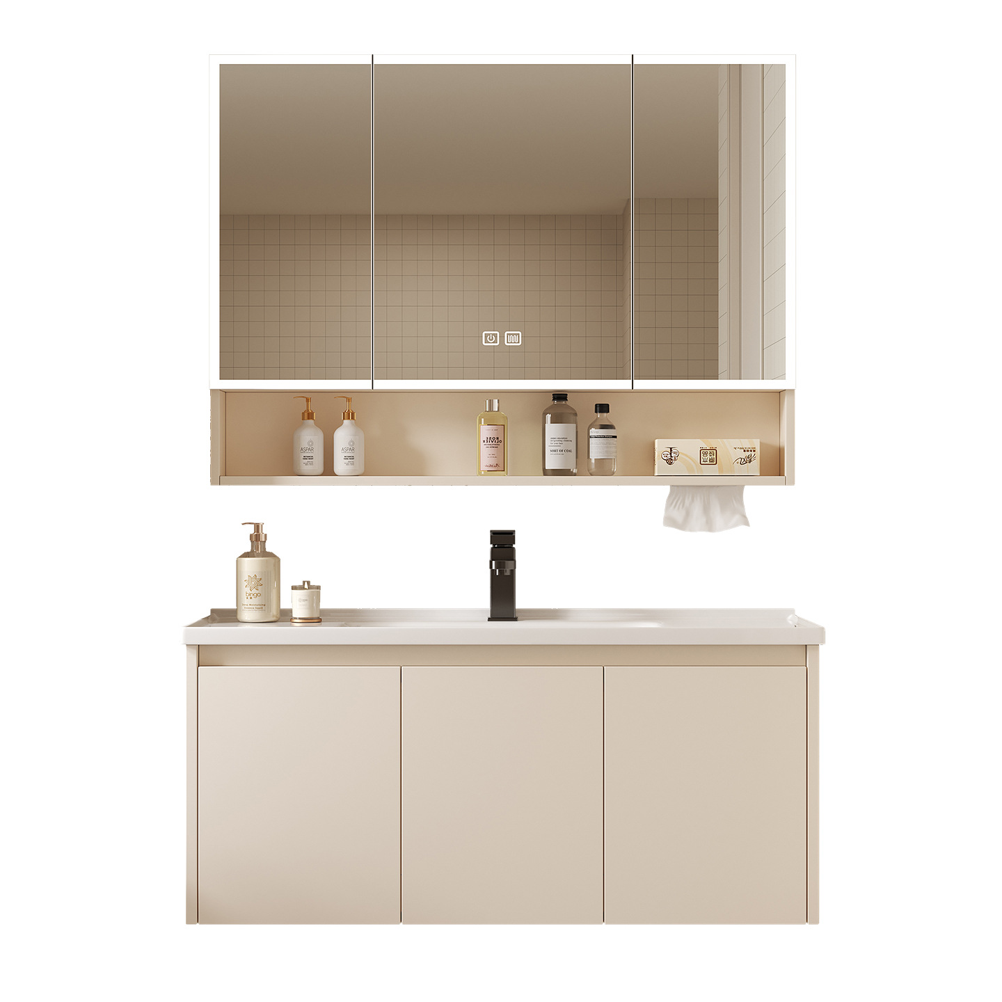 Home Bathroom Wallpaper - スペースアルミニウム製バスルームスマート収納ミラーキャビネット、壁掛け式、美容ラック、ペーパータオル付き、Kong Homeミラー製
