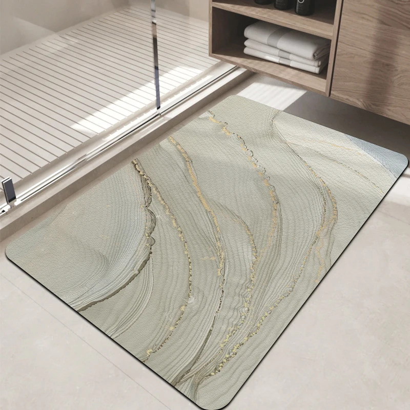 Home Made Bathroom Vanity - VIKAMA 高級水彩画大理石柄バスマット、滑り止めバスルームラグ、ゴールドアクセントフロアマット（シャワー、洗面台、玄関装飾用）
