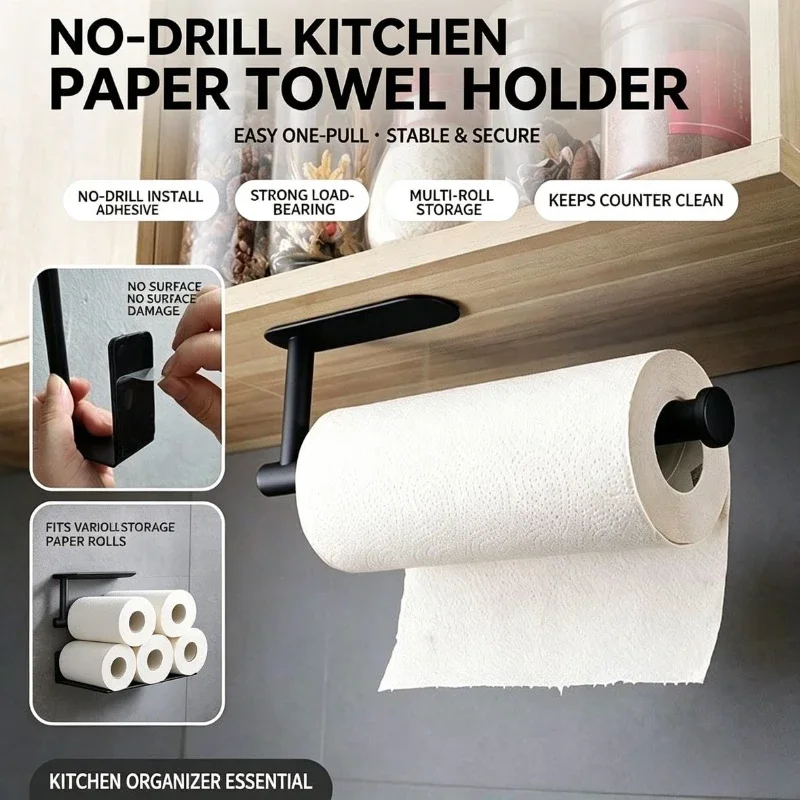Home Bathroom Wallpaper - ペーパーロールホルダー、タオルラック、吊り下げ棚、バスルーム収納、トイレラック、家庭用キッチンティッシュアクセサリー、壁掛けスタンドハンガー、キッチン