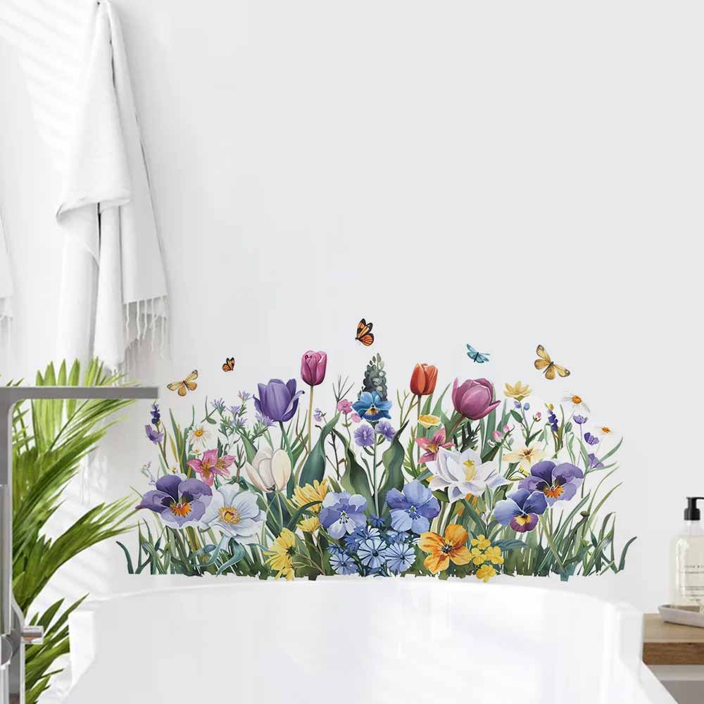 Home Bathroom Tiles - チューリップ蝶ウィンドウステッカー家の装飾デカールドア窓キャビネット浴室装飾に適しています AA398
