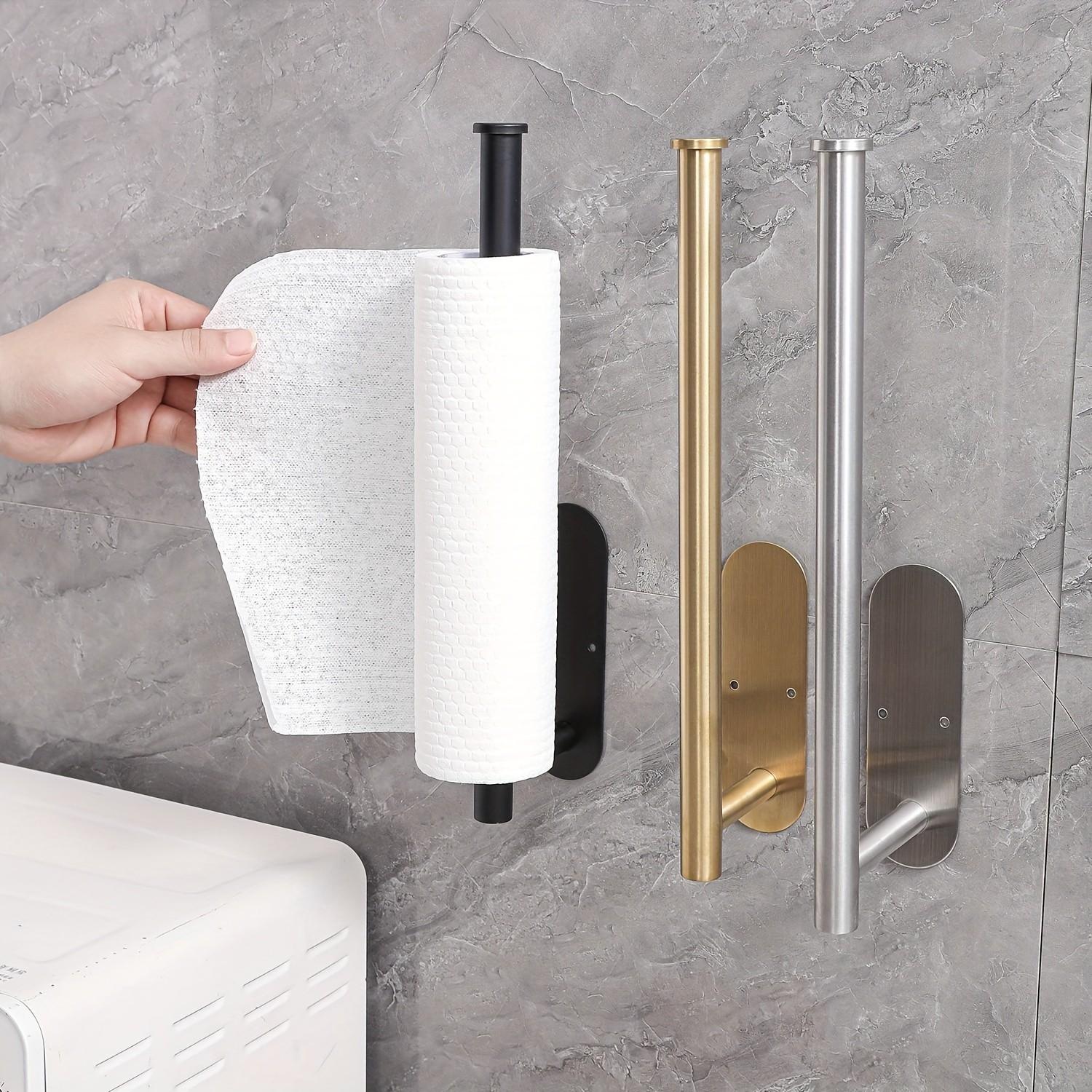Home Bathroom Wallpaper - ミニマリストステンレススチール製壁掛けタオルバー、省スペースキャビネット下ペーパータオルホルダー、穴あけ不要の粘着式ハンガー、バスルームとキッチン用、頑丈なオーガナイザー、家の装飾用。