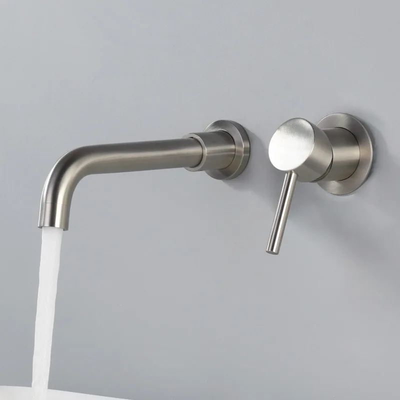 Basin Mixer Tap - 壁に取り付けられたつや消しニッケル蛇口,バスルーム,洗面台,シングルハンドル,温水および冷水ミキサー,浴槽用,304ステンレス鋼