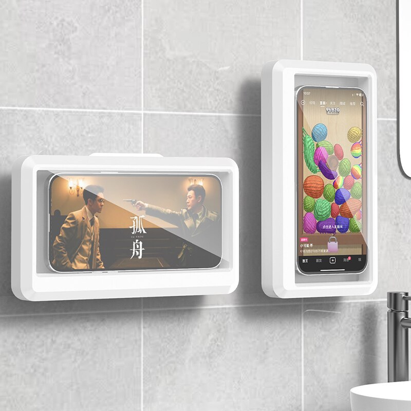 Home For Bathroom - 浴室用防水スマホホルダー、壁掛け式スマホケーススタンドボックス、自己粘着式タッチスクリーンスマホブラケット、シャワー用密閉収納