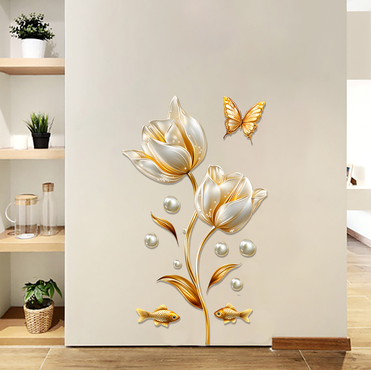 Home Bathroom Wallpaper - 3D チューリップウォールステッカー蝶の花のステッカー取り外し可能なリビングルーム寝室浴室壁紙家の装飾装飾ポスター