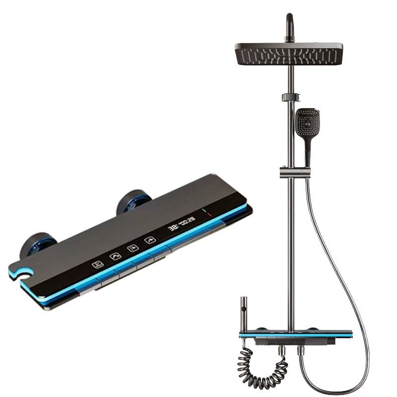 Home Bathroom Set - シャワーヘッドセット フル銅製 家庭用 定温スプレーノズル バスルーム蛇口 デジタルディスプレイとグレーガン付き