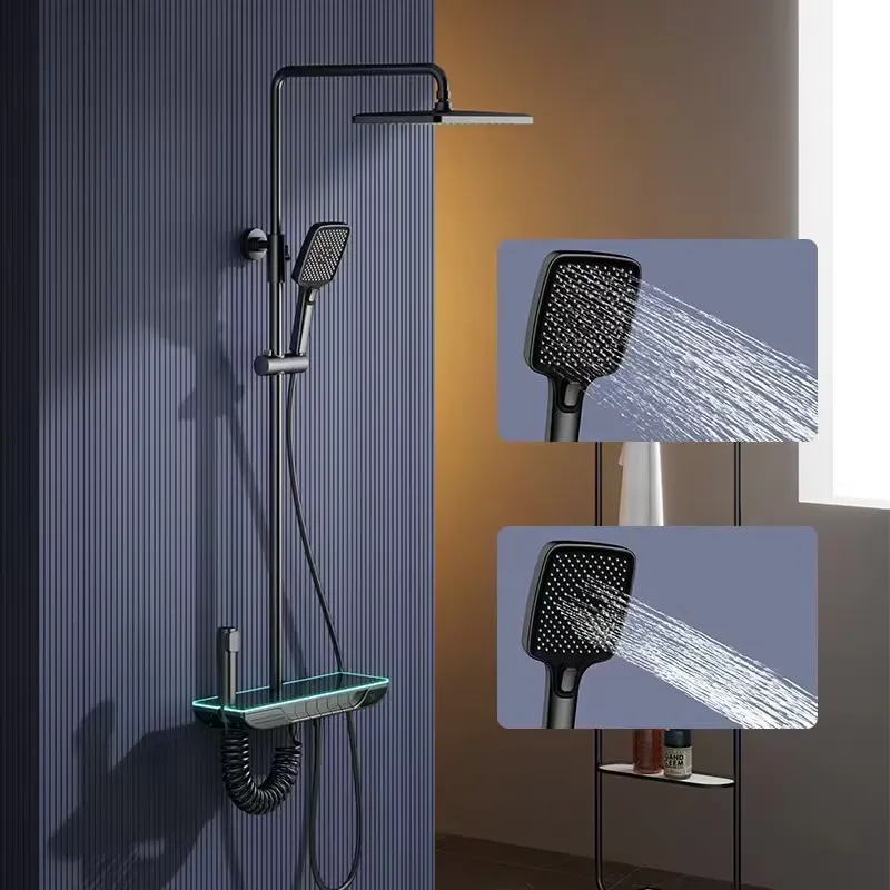 Home Bathroom Set - スマートデジタルサーモスタットシャワーセット真鍮ピアノキーバスルーム蛇口シングルハンドルホテルホームバスレインフォールミキサータップキット