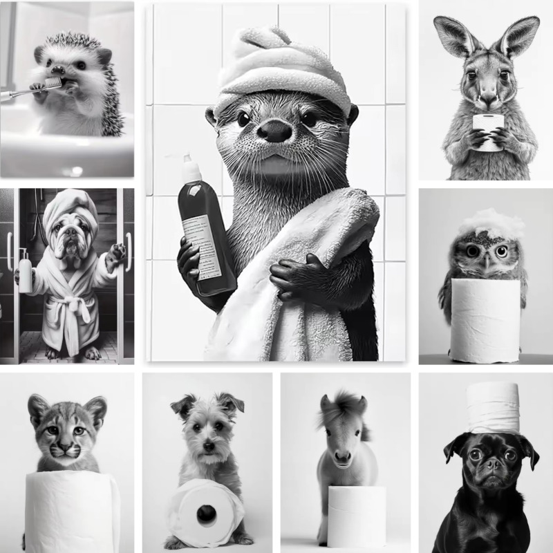 動物浴室トイレットペーパーキャンバス絵画ポスターカワウソハリ - Home Bathroom Wallpaper のレビューと価格