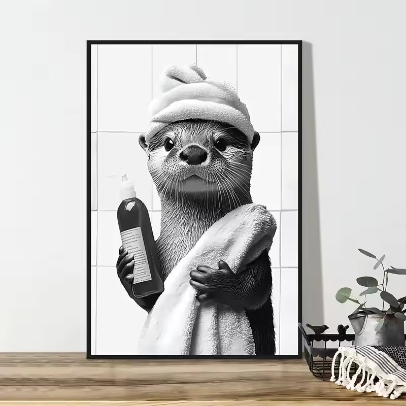 動物浴室トイレットペーパーキャンバス絵画ポスターカワウソハリ - Home Bathroom Wallpaper のレビューと価格