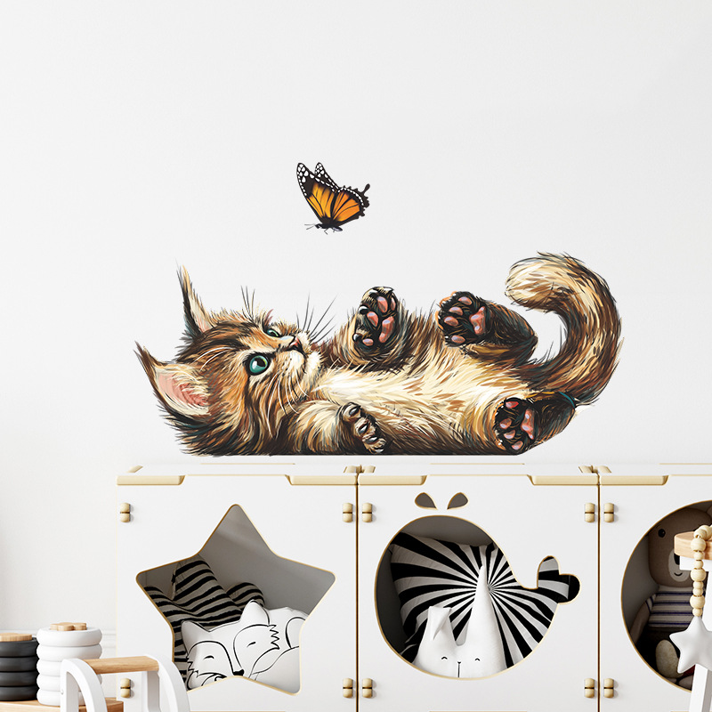 防水ウォールステッカーt15,かわいい子猫の蝶,子供部屋,バ - Home Bathroom Wallpaper のレビューと価格