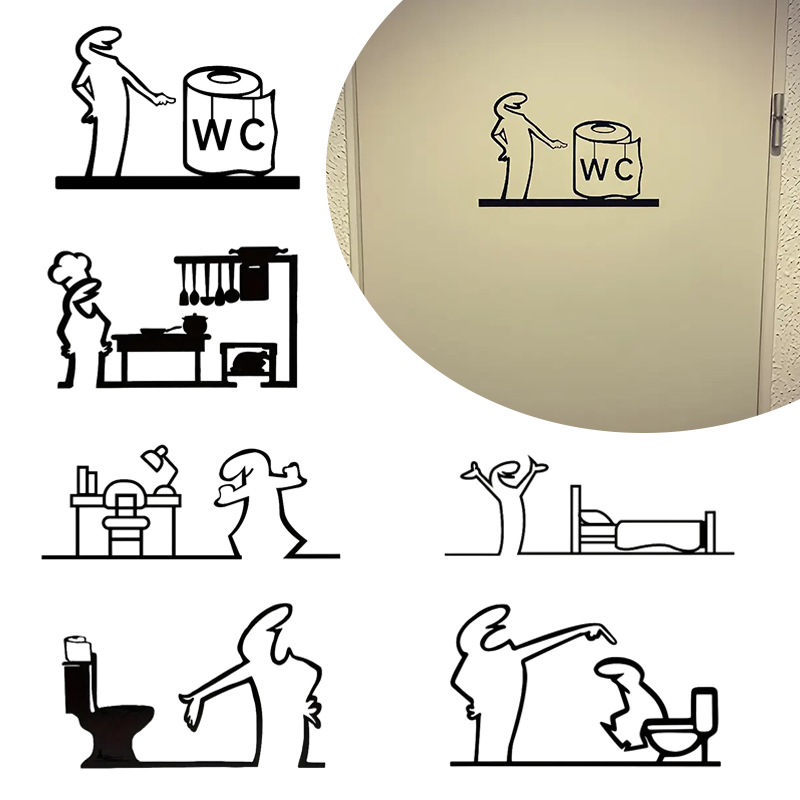 1pc La Linea ミニマリストラインアートステッカー - Home Bathroom Door Signs のレビューと価格