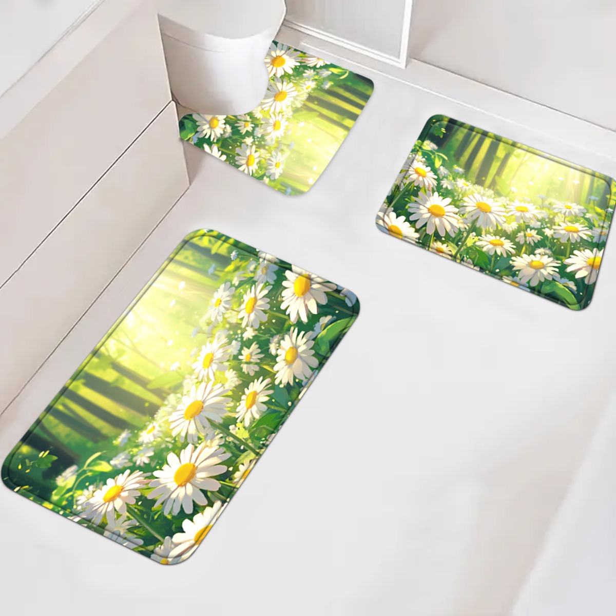 デイジー柄バスマットセット、春の花柄プリント、バスルーム用デ - Home Made Bathroom Vanity のレビューと価格