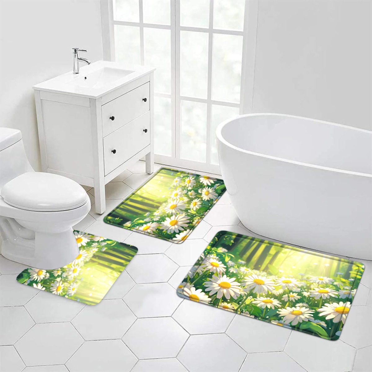 デイジー柄バスマットセット、春の花柄プリント、バスルーム用デ - Home Made Bathroom Vanity のレビューと価格