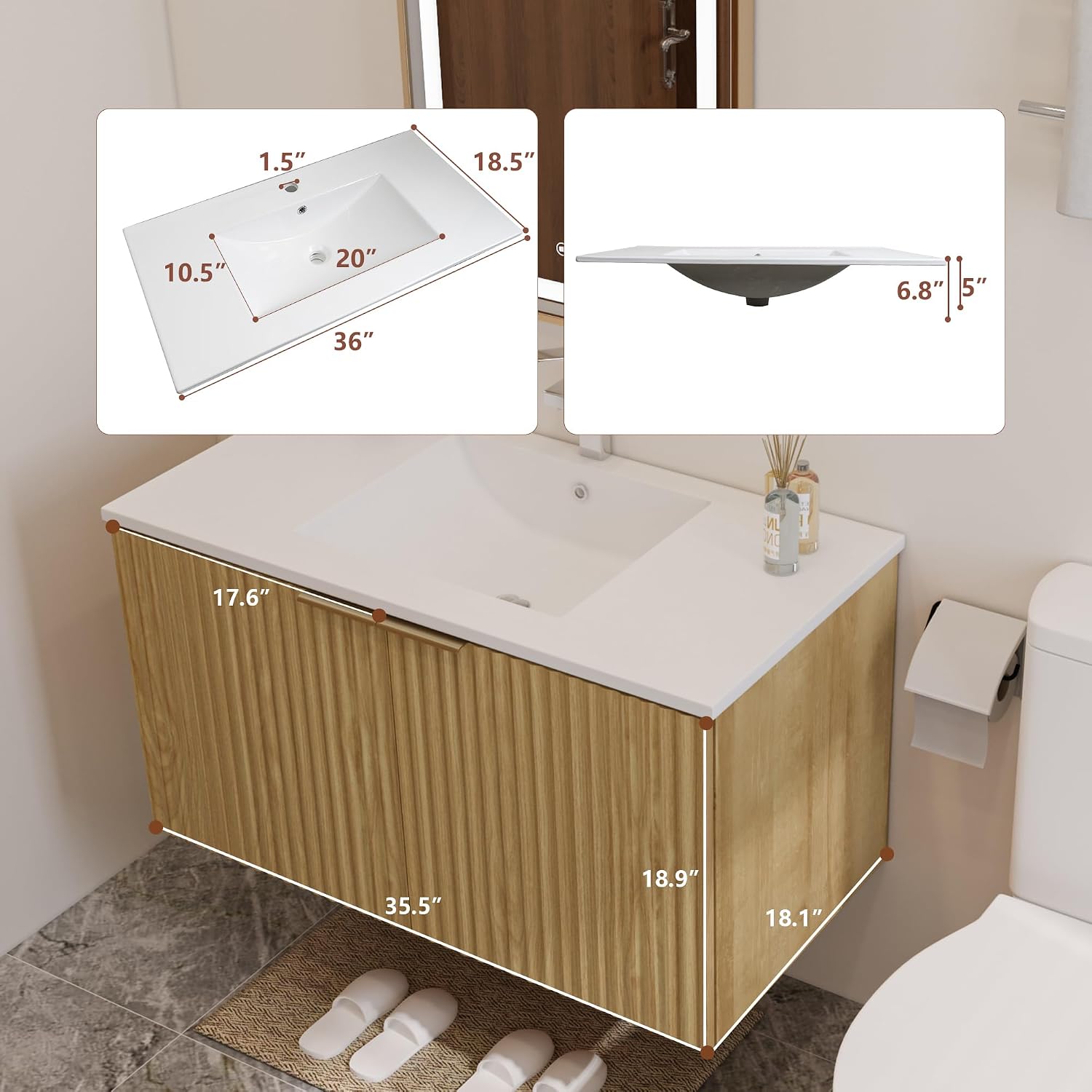 モダンなフローティング式洗面化粧台、波状テクスチャの扉付き壁 - Home For Bathroom のレビューと価格