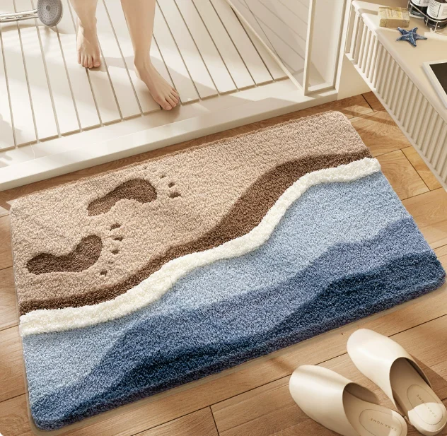 タフテッドシーパターンの寝室用ラグ、柔らかく長い毛足のふわふ - Home Bathroom Rugs のレビューと価格