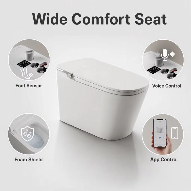 ホワイトスマートトイレ、スクエアボウル、床置き型、ヒーター付 - Home For Bathroom のレビューと価格