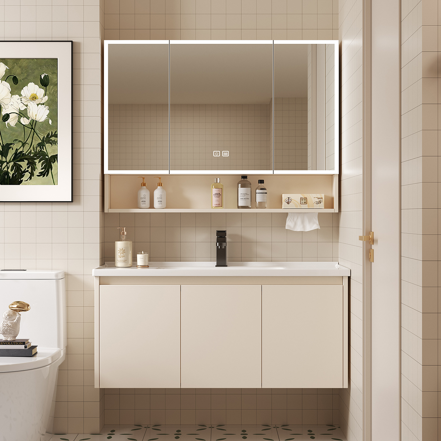 スペースアルミニウム製バスルームスマート収納ミラーキャビネッ - Home Bathroom Wallpaper のレビューと価格