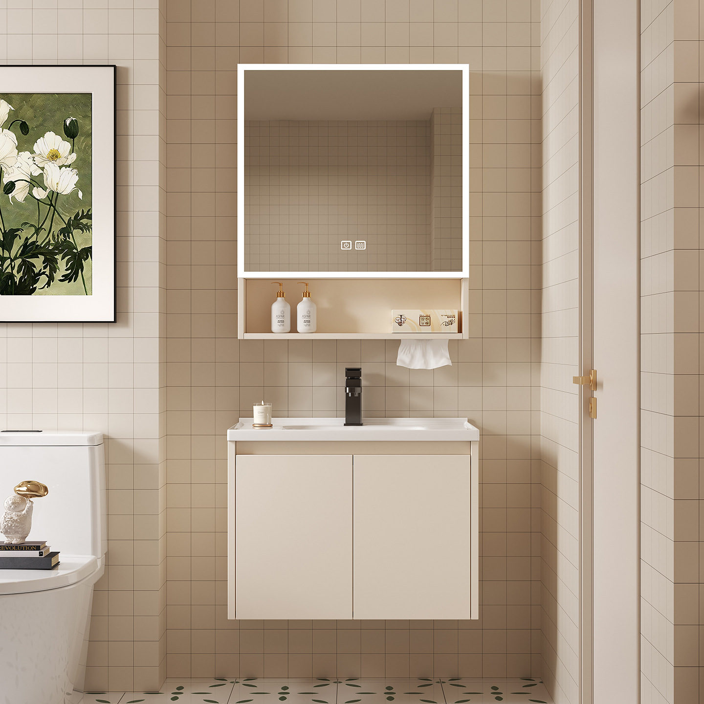 スペースアルミニウム製バスルームスマート収納ミラーキャビネッ - Home Bathroom Wallpaper のレビューと価格