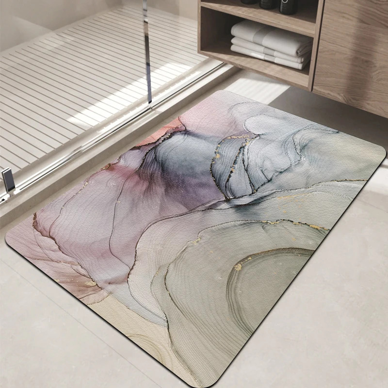 VIKAMA 高級水彩画大理石柄バスマット、滑り止めバスルー - Home Made Bathroom Vanity のレビューと価格