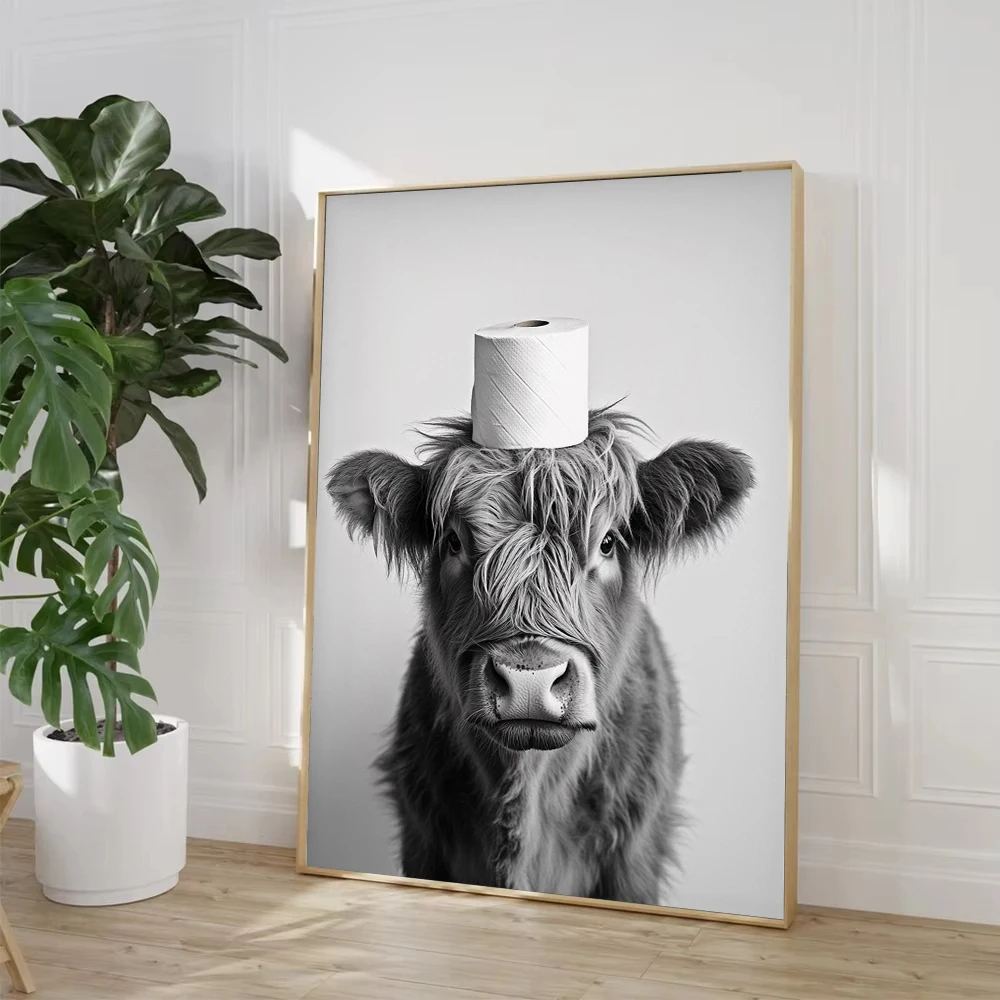 ハイランドカウ、カワウソ、猫、アライグマ、トイレットペーパー - Home Bathroom Wallpaper のレビューと価格