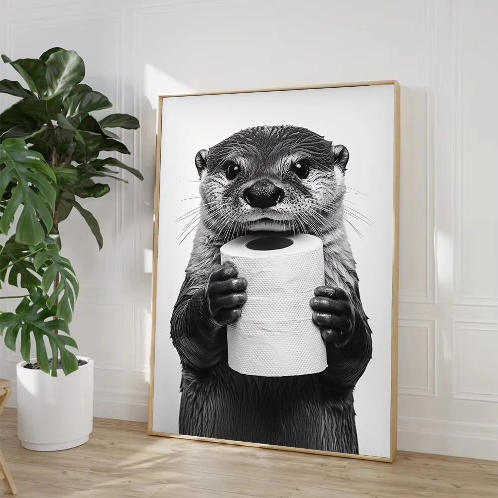 ハイランドカウ、カワウソ、猫、アライグマ、トイレットペーパー - Home Bathroom Wallpaper のレビューと価格