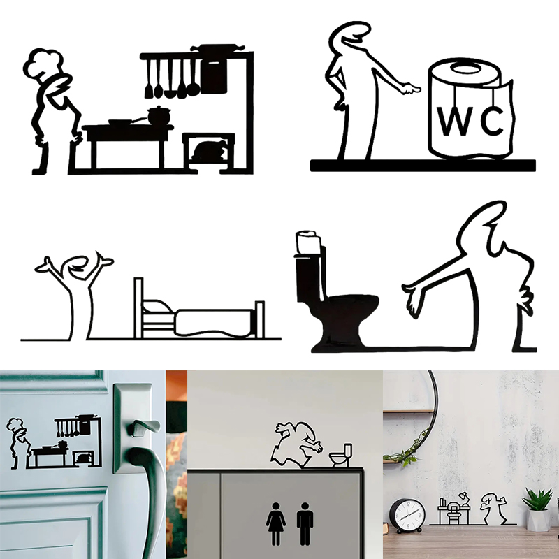 1Pc PVC ミニマリストラインアートステッカー寝室キッチ - Home Bathroom Door Signs のレビューと価格
