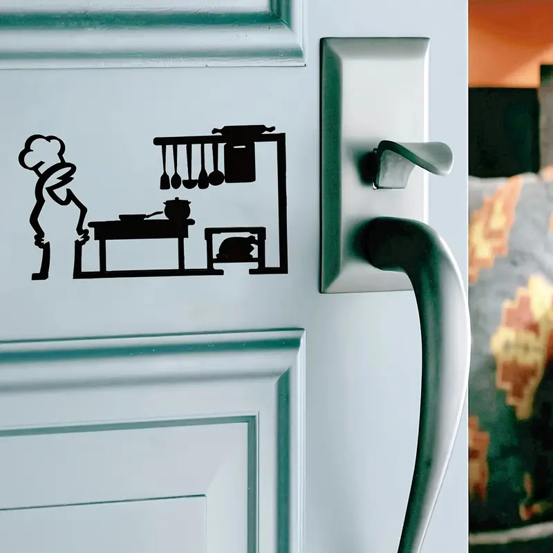 1Pc PVC ミニマリストラインアートステッカー寝室キッチ - Home Bathroom Door Signs のレビューと価格