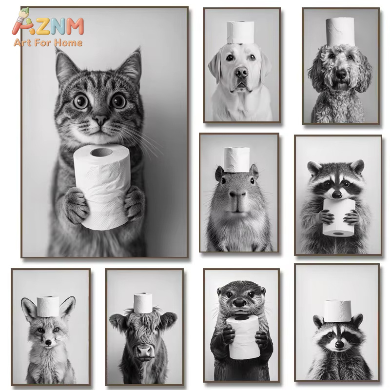 1PC、ハイランドカウ、カワウソ、猫、アライグマ、トイレット - Home Bathroom Wallpaper のレビューと価格