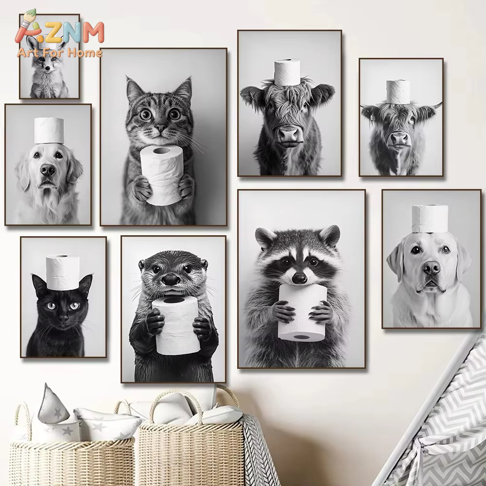 1PC、ハイランドカウ、カワウソ、猫、アライグマ、トイレット - Home Bathroom Wallpaper のレビューと価格