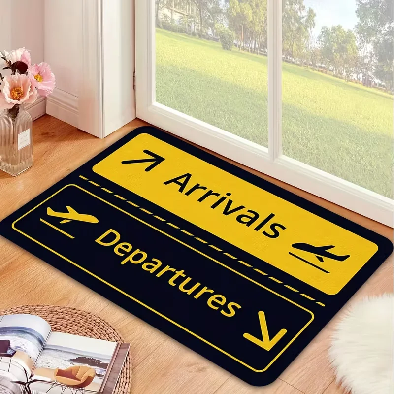 空港の標識 ドアマット 面白いエントランスラグ 到着出発グラ - Home Bathroom Door Signs のレビューと価格