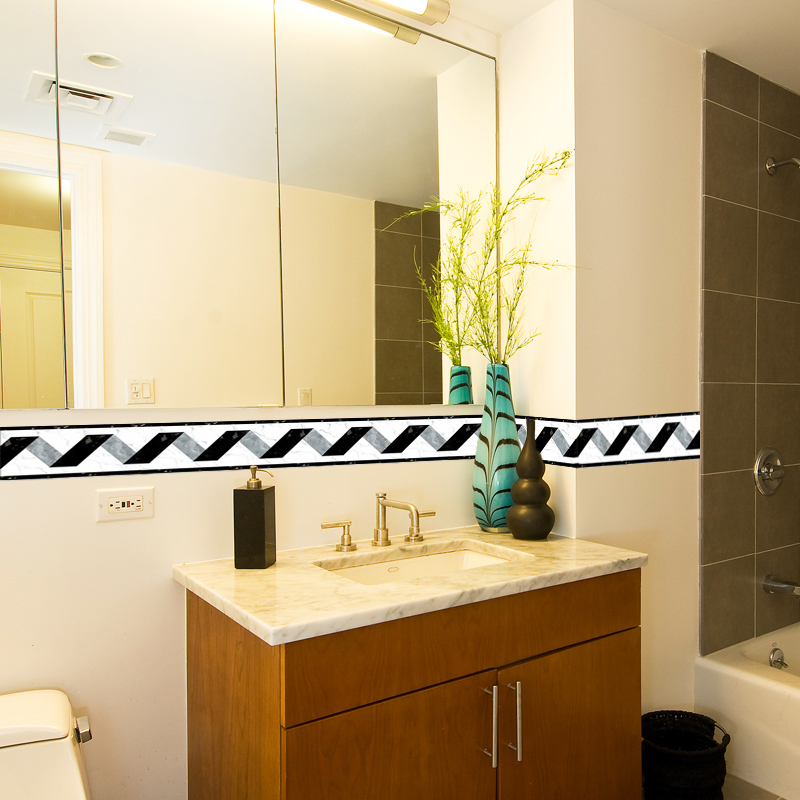 黒白ストライプベースボードウエストライン装飾壁ステッカー家の - Home Bathroom Wallpaper のレビューと価格