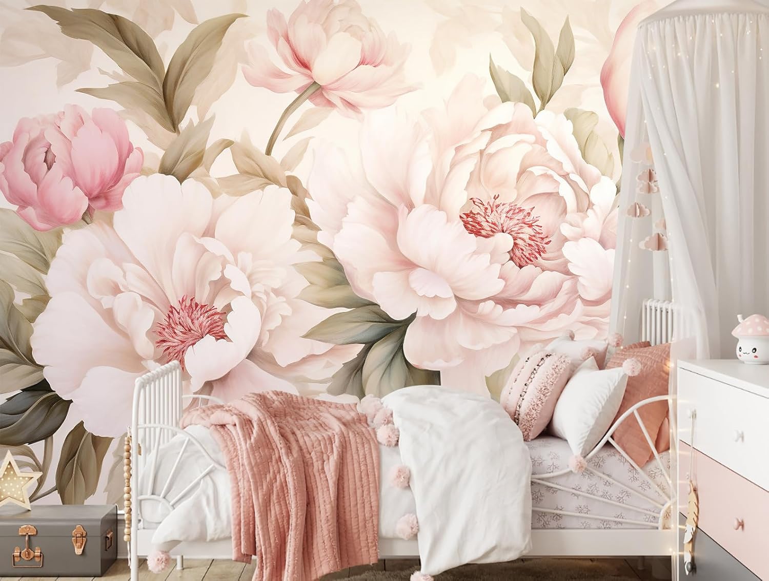 エレガントな牡丹の花柄壁画壁紙化粧台デスクメイクアップテーブ - Home Bathroom Wallpaper のレビューと価格
