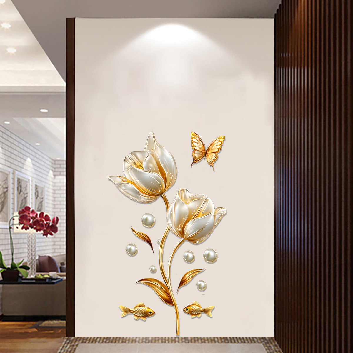 3D チューリップウォールステッカー蝶の花のステッカー取り外 - Home Bathroom Wallpaper のレビューと価格