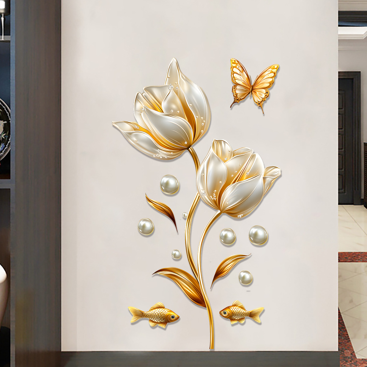 3D チューリップウォールステッカー蝶の花のステッカー取り外 - Home Bathroom Wallpaper のレビューと価格