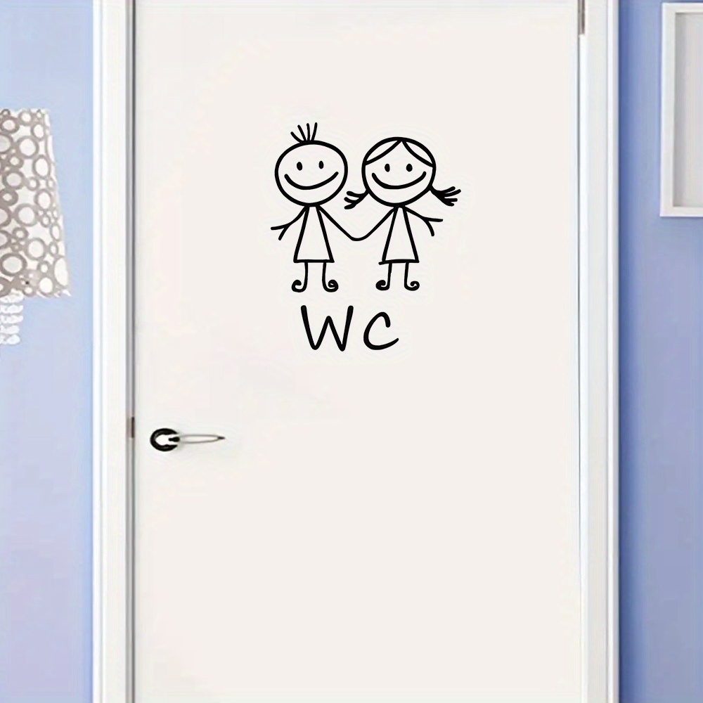 1pc 漫画男性と女性 WC 壁ステッカー浴室装飾用ビニール - Home Bathroom Door Signs のレビューと価格