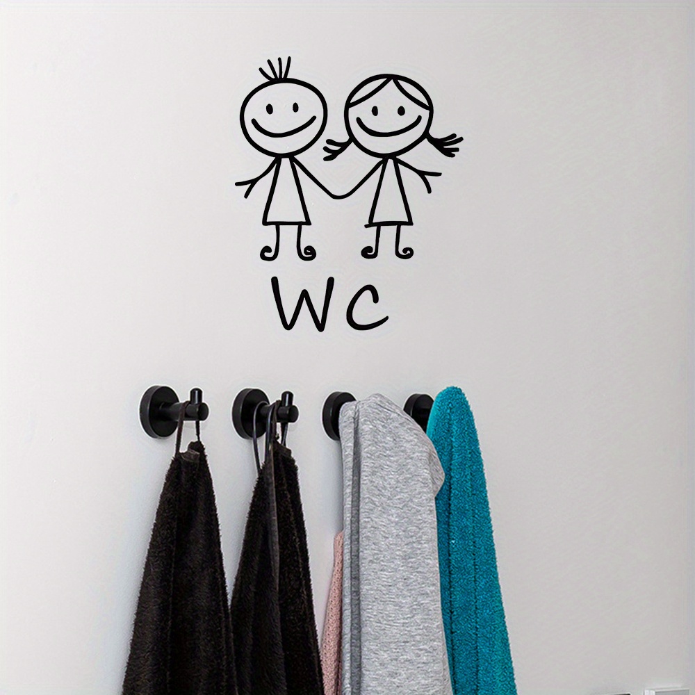 1pc 漫画男性と女性 WC 壁ステッカー浴室装飾用ビニール - Home Bathroom Door Signs のレビューと価格